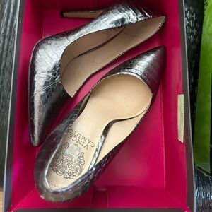 Like new dark silver metallic faux snake pumps